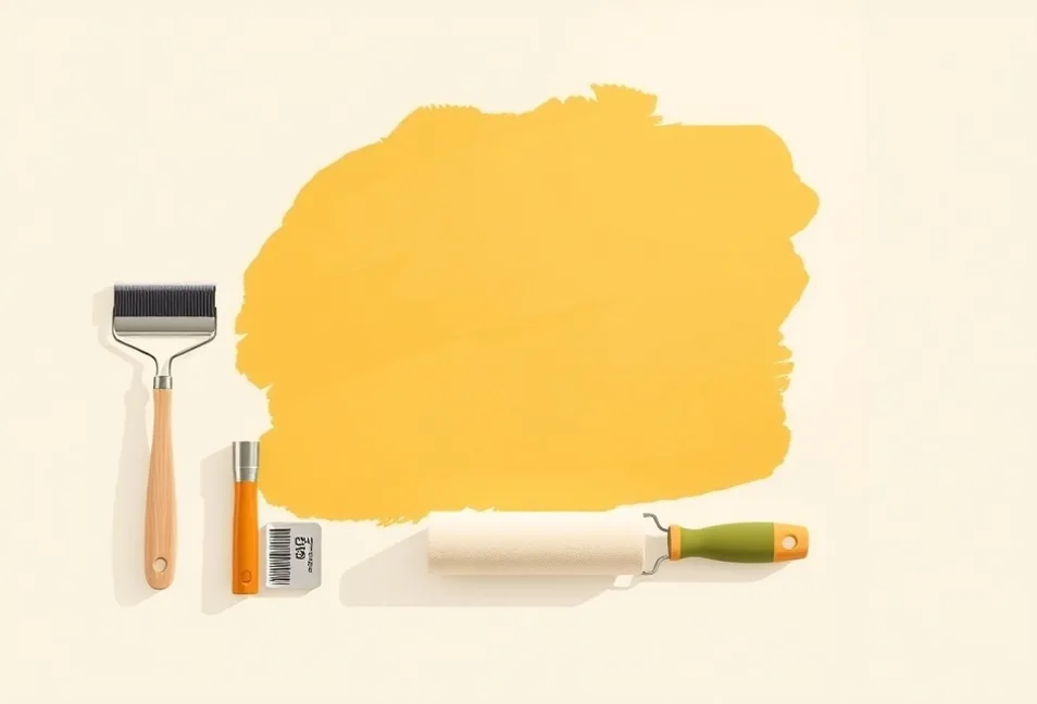 Outils de peinture disposés dans l'ordre des étapes du chantier