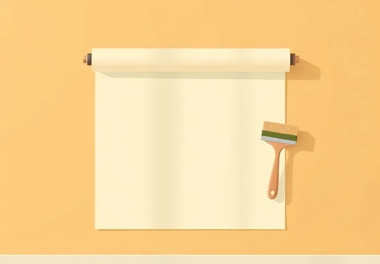Pose de papier peint, rouleau et brosse à maroufler